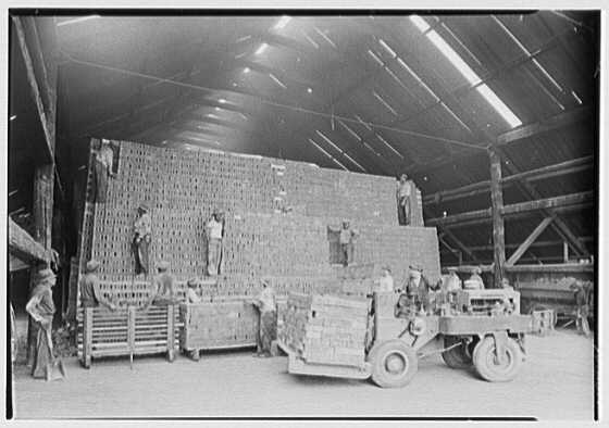 Taking bricks from kiln